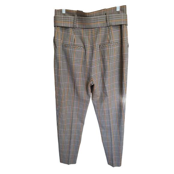 Veronica Beard Clerence Pant Tweed Waist Tie Paperbag Plaid Brown Trouser Size 8 - Picture 9 of 15